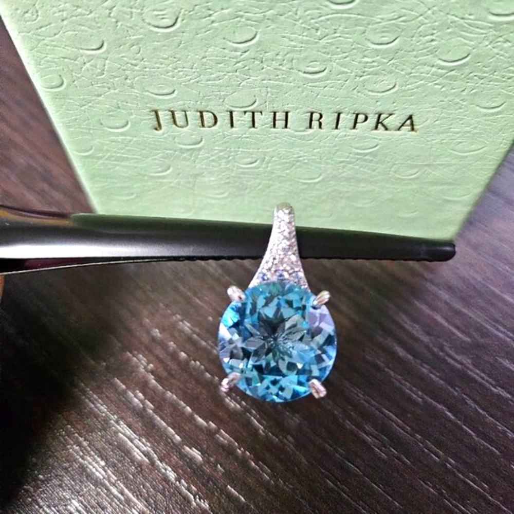 Judith Ripka Round Icy Blue Quartz Pendant 8cttw